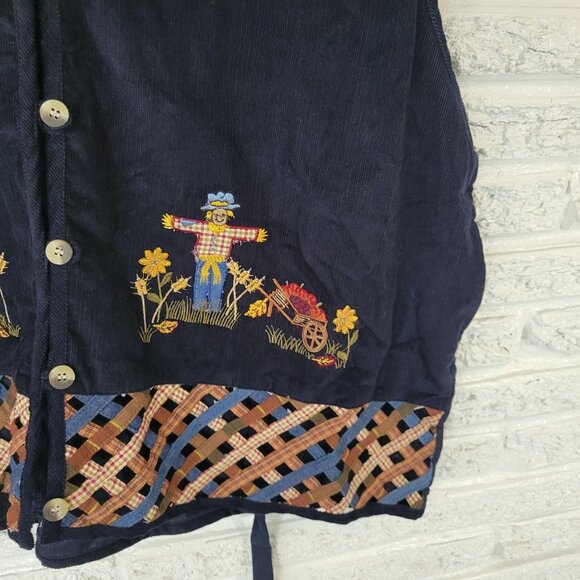 Victoria Jones Womens Vest 3X Plus Blue Embroidered Scarecrow Birdhouse BLU56E - Picture 6 of 9